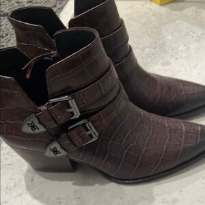 Sam Edelman Brown Ankle Booties with Croc Texture